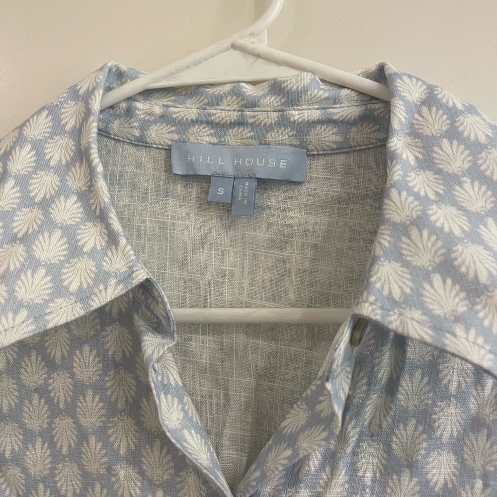 Hill House Light Blue and White Leaf Print Shirt